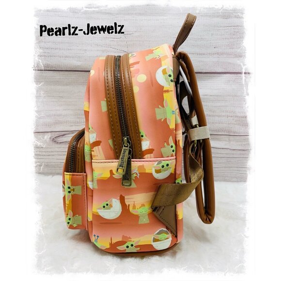 Loungefly Star Wars Mandalorian Yoda The Child Scene Orange Mini Backpack NWT main image 6